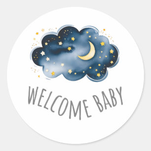 Sticker Rond Baby shower lunaire et étoiles