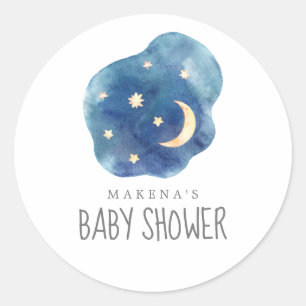 Sticker Rond Baby shower lunaire et étoiles