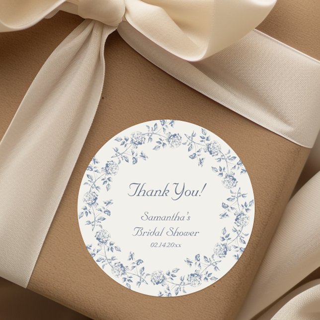 Sticker Rond Baby Shower Mariage à Motifs Chinois Bleu Floral (Créateur téléchargé)
