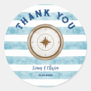 Sticker Rond Baby shower marin marine bleu mou Merci