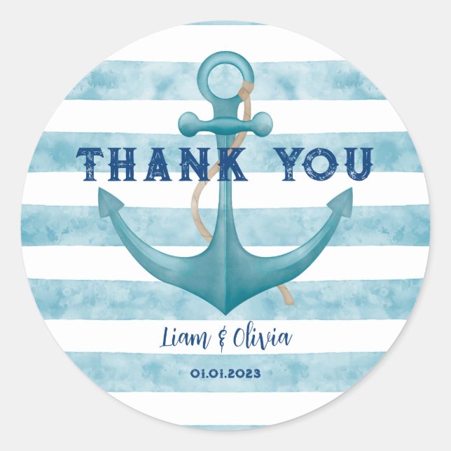 Sticker Rond Baby shower marin marine bleu mou Merci (Devant)