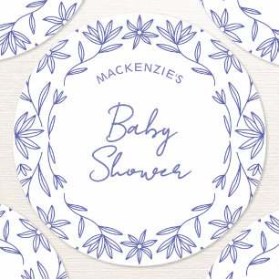 Sticker Rond Baby Shower Méditerranéen Fleur Sauvage Bleue