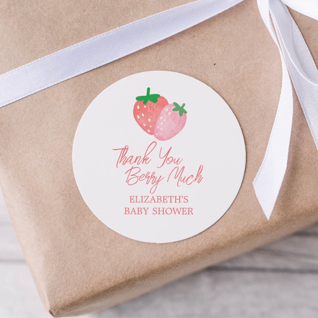 Sticker Rond Baby shower Merci aux fraises (Créateur téléchargé)