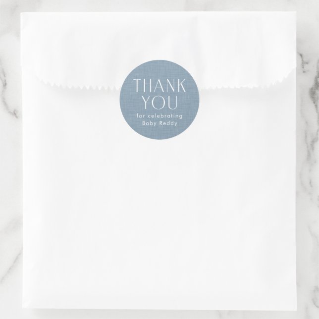 Sticker Rond Baby shower merci cambray bleu (Sac)