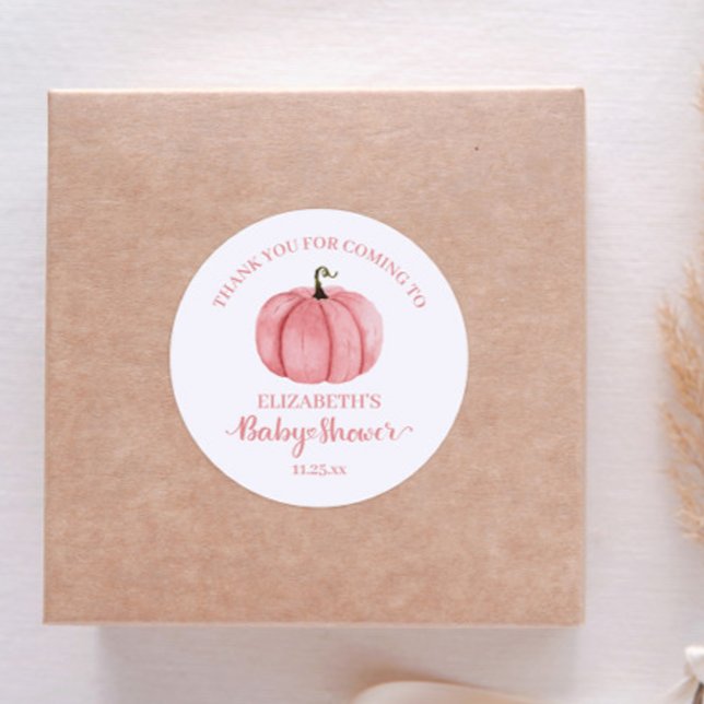 Sticker Rond Baby shower Merci Citrouille rose aquarelle (Créateur téléchargé)