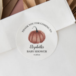 Sticker Rond Baby shower Merci Citrouille rustique Aquarelle