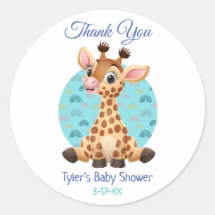 Sticker Rond Baby shower Merci Cute Giraffe do-it-yourself Nom