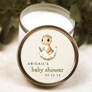 Sticker Rond Baby Shower Mignon Dinosaure Éclosion Aquarelle