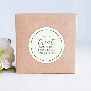 Sticker Rond Baby shower mignonne Calligraphie Script Treat Gre