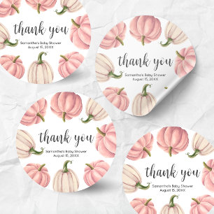 Sticker Rond Baby Shower Minimaliste Rose Citrouille Automne