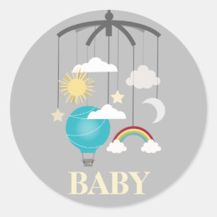 Sticker Rond Baby shower mobile à ballon à air chaud - bleu