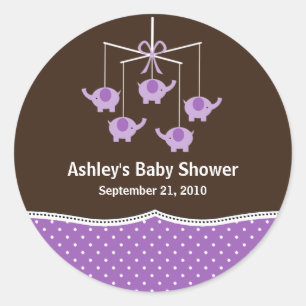 Sticker Rond Baby shower mobile Purple & Brown Elephant