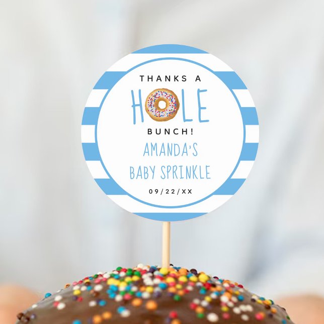 Sticker Rond Baby shower moderne Donut Boys Saupoudrer Merci (Créateur téléchargé)