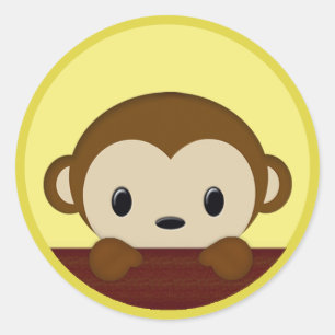 Sticker Rond BABY SHOWER MONKEY invitation Polka JAUNE phoque