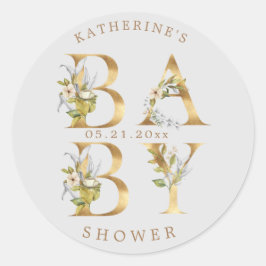 Sticker Rond baby shower monogramme or fleuri