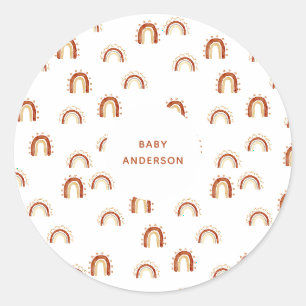 Sticker Rond Baby shower Motif arc-en-ciel de Bohême