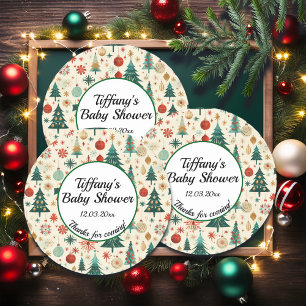 Sticker Rond Baby shower Motif d'hiver festif