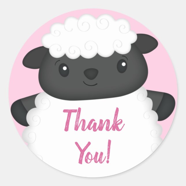 Sticker Rond Baby shower mouton rose (Devant)