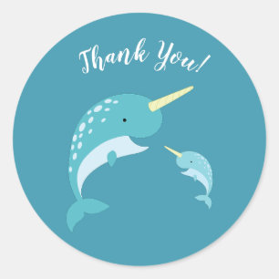 Sticker Rond Baby shower Narwhal Jaune Genre Baleine Neutre