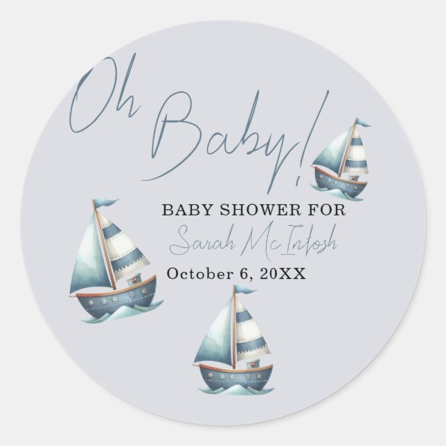 Sticker Rond Baby shower nautique (Devant)