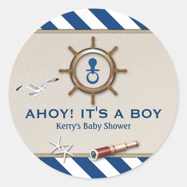 Sticker Rond Baby shower nautique (Devant)