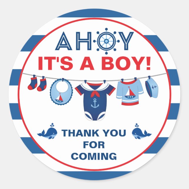 Sticker rond Baby shower Nautique classique (Devant)