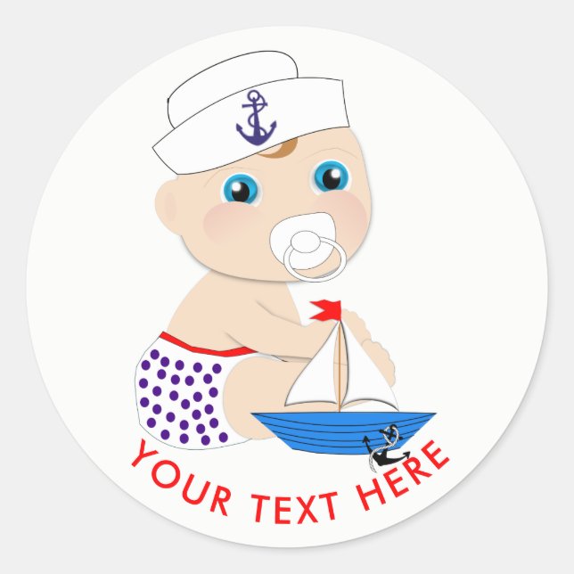 Sticker Rond Baby shower Nautique Garçons mignon marin Bleu (Devant)