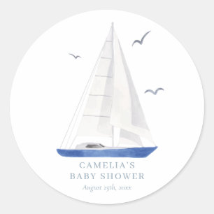 Sticker Rond Baby shower nautique minimal Ahoy Boy's