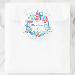 Sticker Rond Baby shower Nautique Neutre Sexe Aquarelle