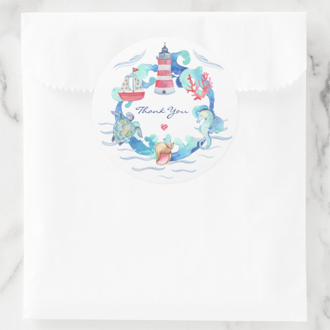 Sticker Rond Baby shower Nautique Neutre Sexe Aquarelle (Sac)