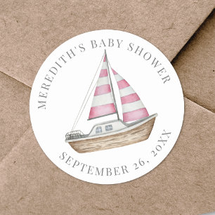 Sticker Rond Baby shower nautique rose