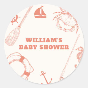Sticker Rond Baby shower Neutral moderne nautique de pêche garç