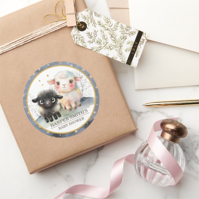 Sticker Rond Baby shower neutre entre les sexes de l'agneau (Cadeaux)