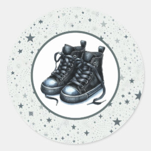 Sticker Rond Baby shower noir bébé haut-dessus