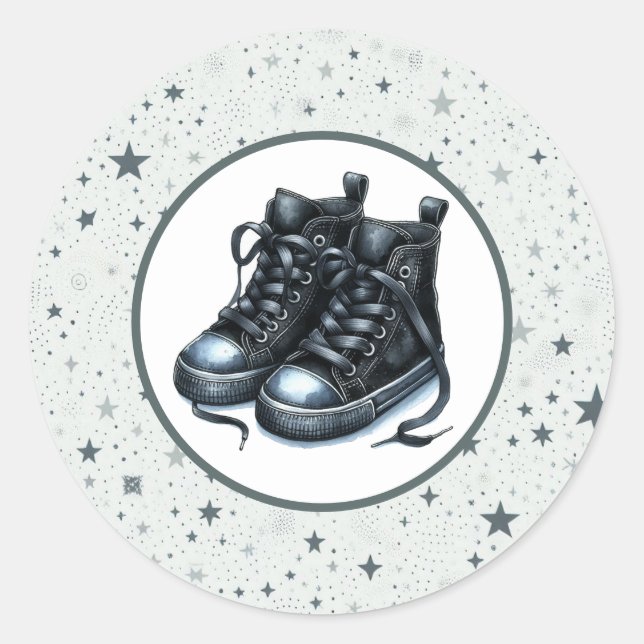 Sticker Rond Baby shower noir bébé haut-dessus (Devant)