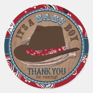 Sticker Rond Baby shower occidental Casquette Cowboy Stetson