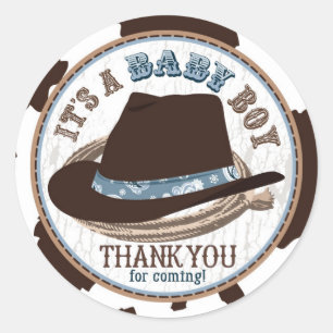 Sticker Rond Baby shower occidental de casquette de Stetson de