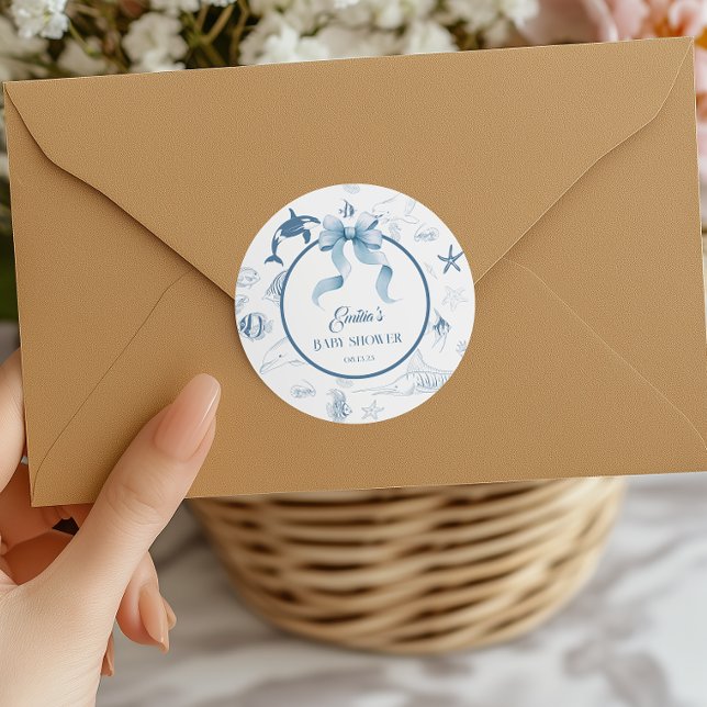 Sticker Rond Baby shower Ocean Watercolor Bubbles (Créateur téléchargé)