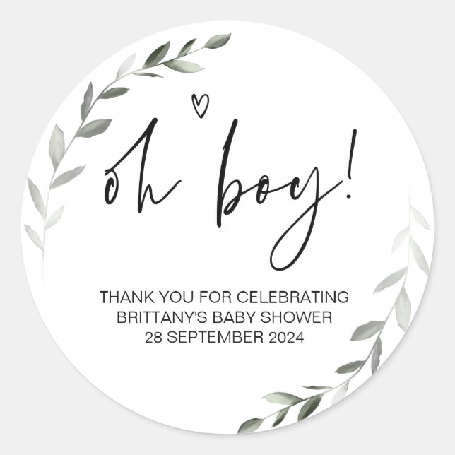 Sticker Rond Baby shower Oh Mon Garçon Maman Pour Être Fête Fav (Devant)