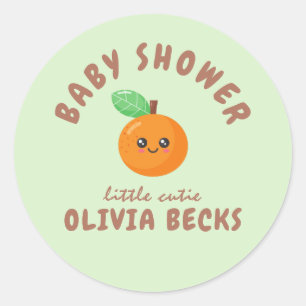 Sticker Rond Baby shower orange de Little Cutie