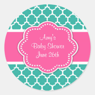 Sticker Rond Baby shower ou anniversaire turquoise rose Quatref