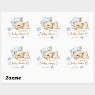 Sticker Rond Baby shower ours bébé en peluche