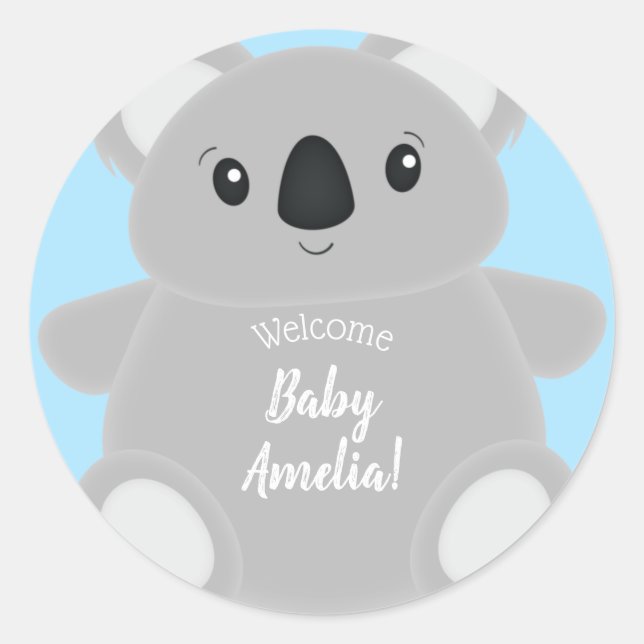 Sticker Rond Baby shower Ours de Koala (Devant)