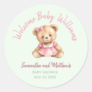 Sticker Rond Baby Shower Ours en Peluche