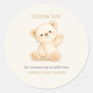 Sticker Rond Baby Shower Ours en Peluche Bohème