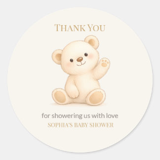 Sticker Rond Baby Shower Ours en Peluche Bohème