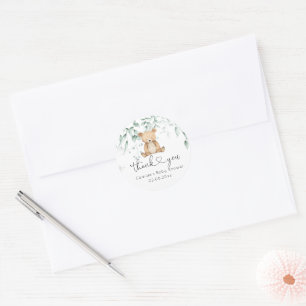 Sticker Rond Baby shower Ours mignon en bois vert