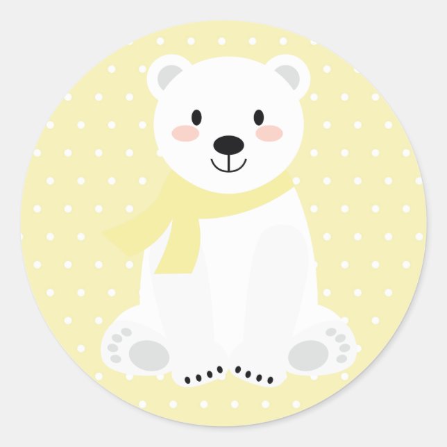 Sticker Rond Baby Shower Ours Polaire Mignon Jaune (Devant)