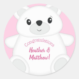 Sticker Rond Baby shower Ours rose