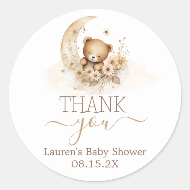 Sticker rond Baby shower Ours Teddy (Devant)